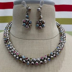 Duo Paris Sterling Silver Necklace and Earrings with Multicolored Rhinestones